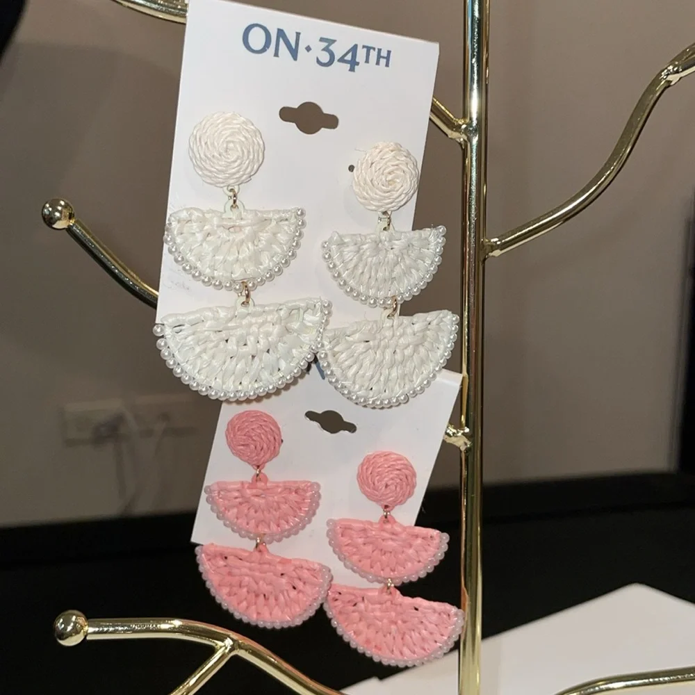 Festival Boho On 34th Earring Bundle 2 Pairs Raffia Wedge Earrings